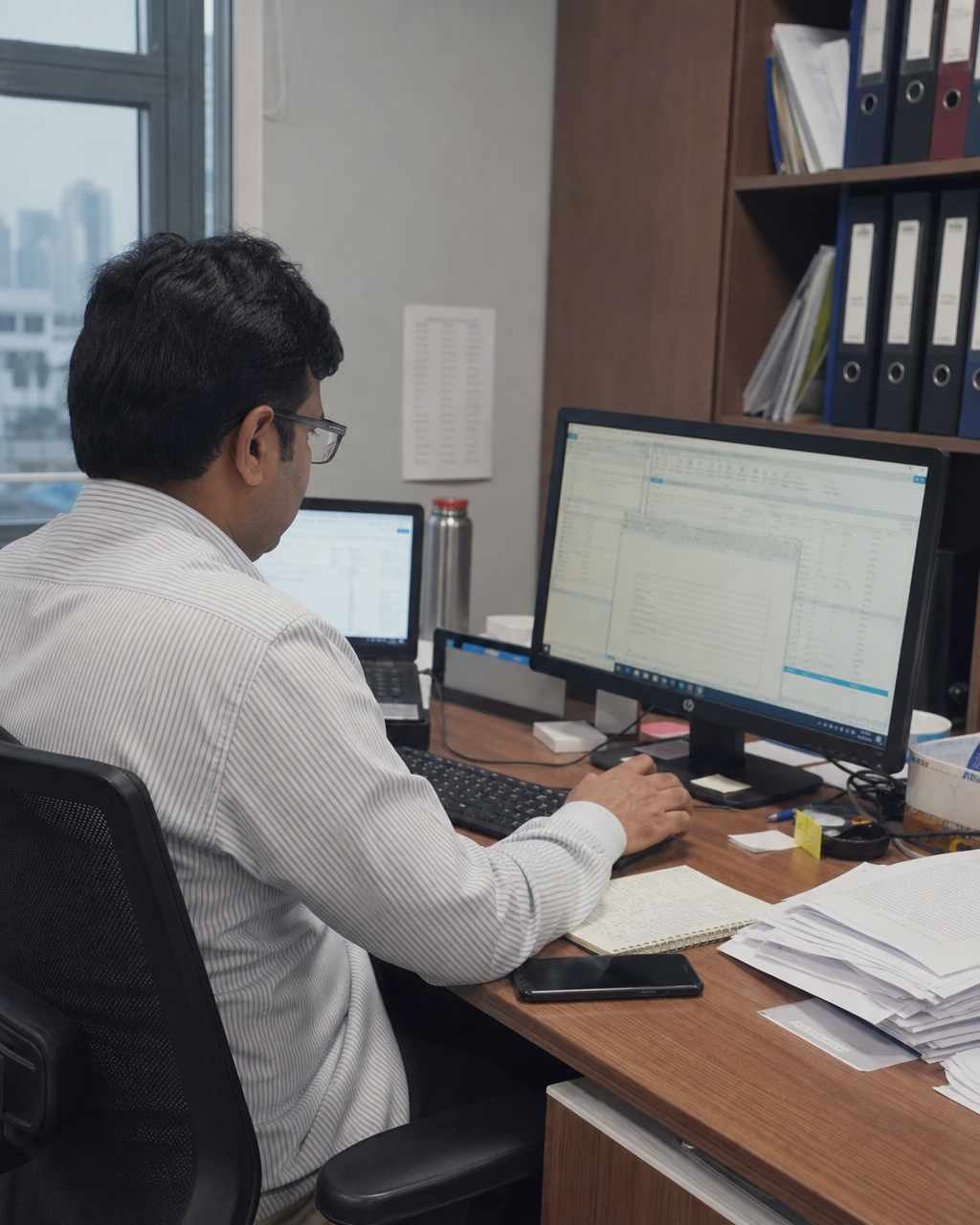 Trade operations desk showing customs documentation workflow