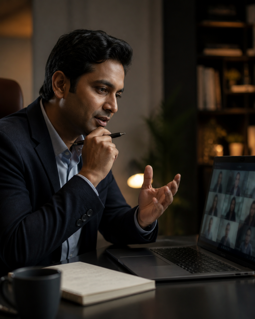 Advisor on a virtual meeting discussing trade strategy